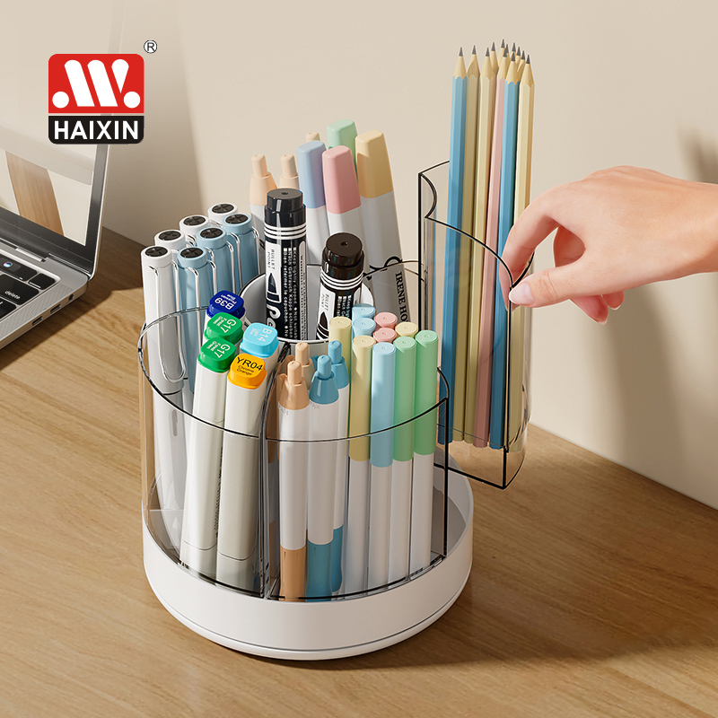 Haixin 360 Rotating Plastic Desk Pen Holder Organizer With 6 Slots Dual-Purpose Art Supply Pencil Cup For Office School Home