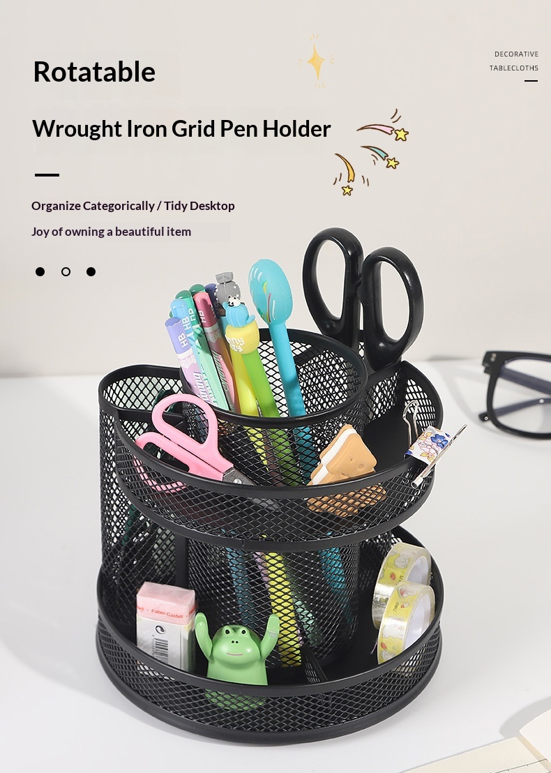 360 Rotating Metal Pencil/pen Holder Desk Organizer for School Office Supplies Storage detail