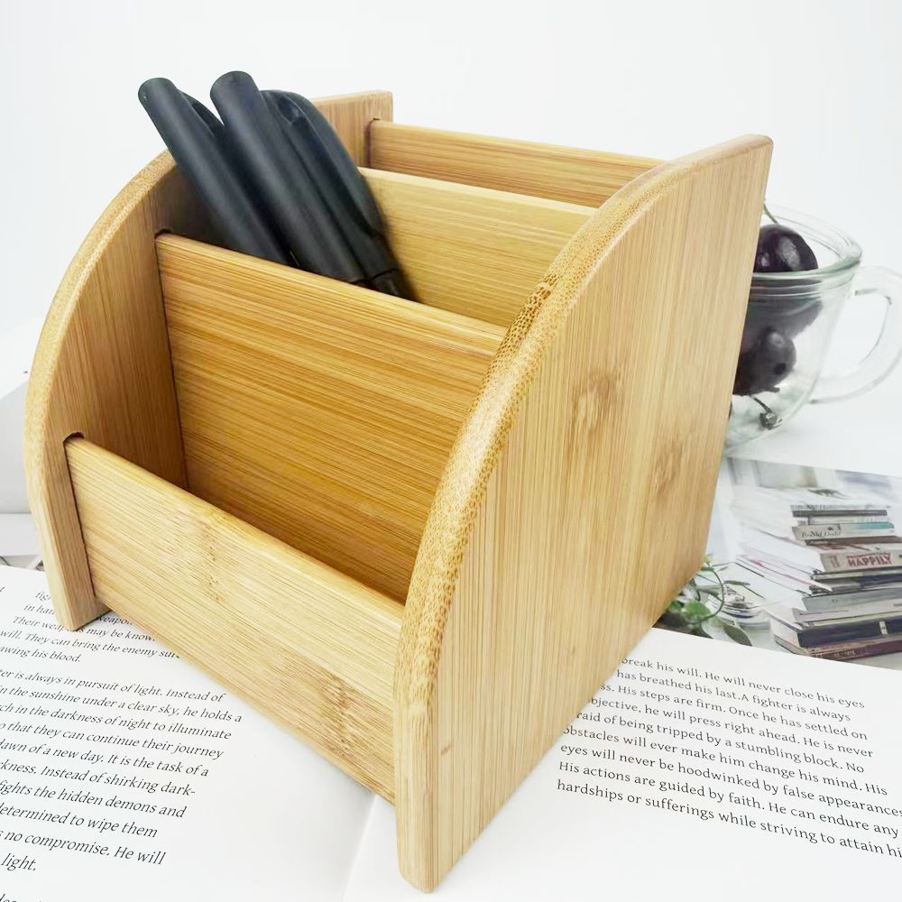 Multifunctional minimalist office desk bamboo pen holder desktop storage box remote control stand detail