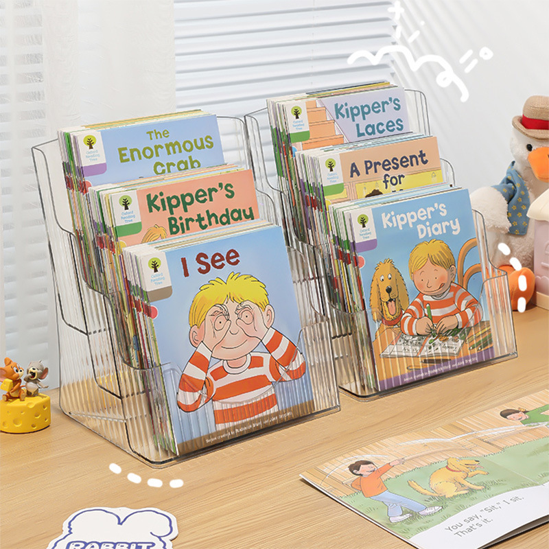 Desktop Bookshelf Children's Picture Book Display Rack Poster Magazine Storage Artifact Transparent Acrylic Ladder Rack