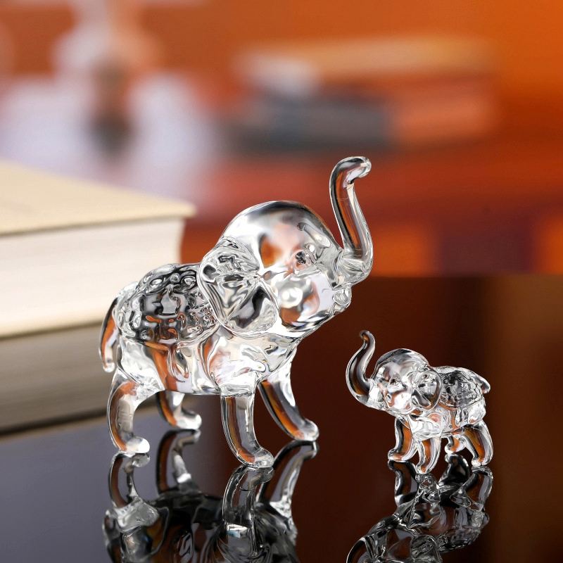 Transparent Handcrafted Crystal Engraved Elephant Sculpture Luxury Minimalist Design Desktop Accent Piece Bookshelf Cabinet product view
