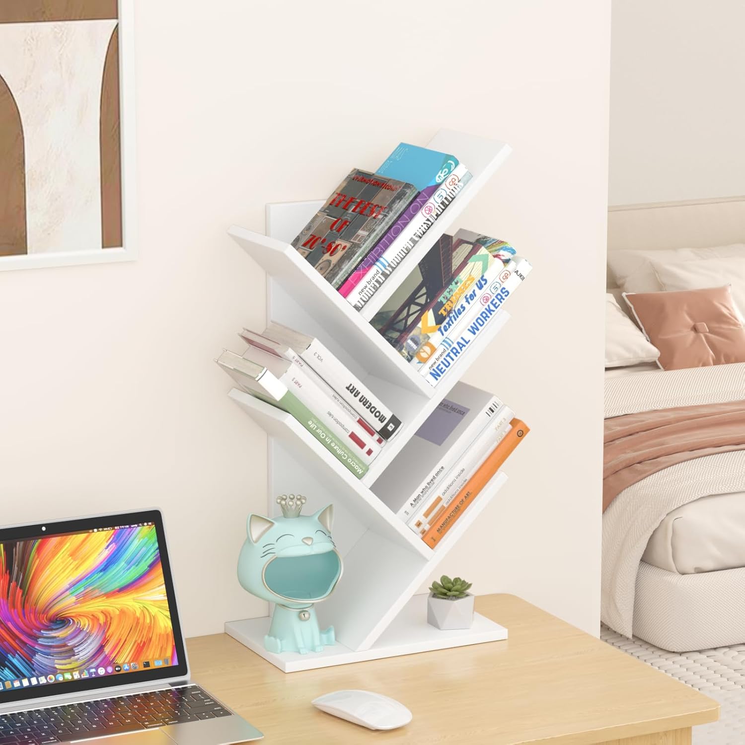 Factory Direct Sale Can Be Customized Color Size Desktop Shelf Tree Wooden Bookshelf Storage Rack detail