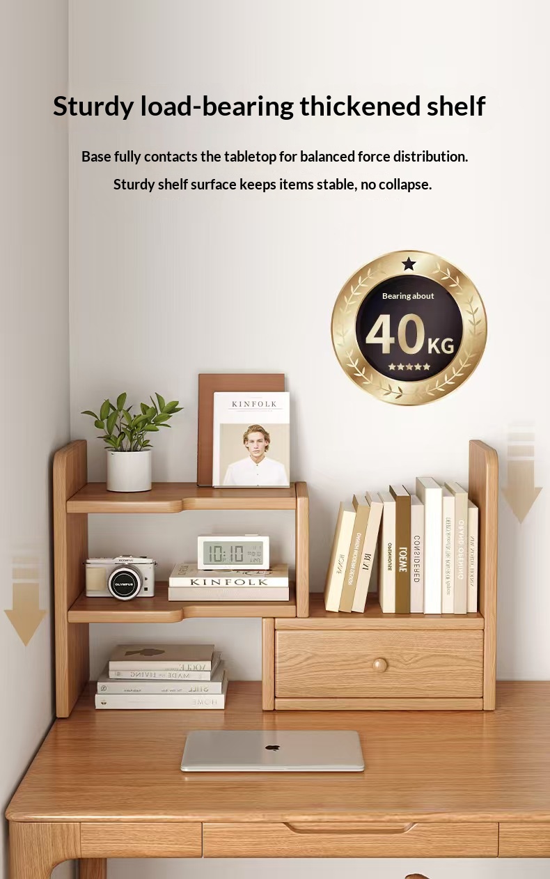 Strictly Selected Solid Wood Artistic Design Corner Placement Desktop Bookshelf Desk Storage Rack Office Organizing Bookcase detail