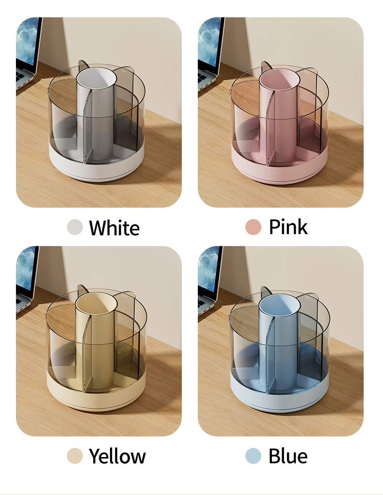Haixin 360 Rotating Plastic Desk Pen Holder Organizer with 6 Slots Dual-Purpose Art Supply Pencil Cup for Office School Home detail