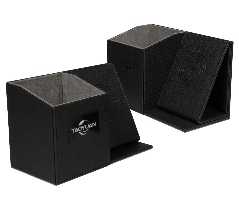 2020 Newest Leather Pen Holder Wireless Charging Box with MICR USB Port Eco-friendly Office Desktop Stationery Organizer detail
