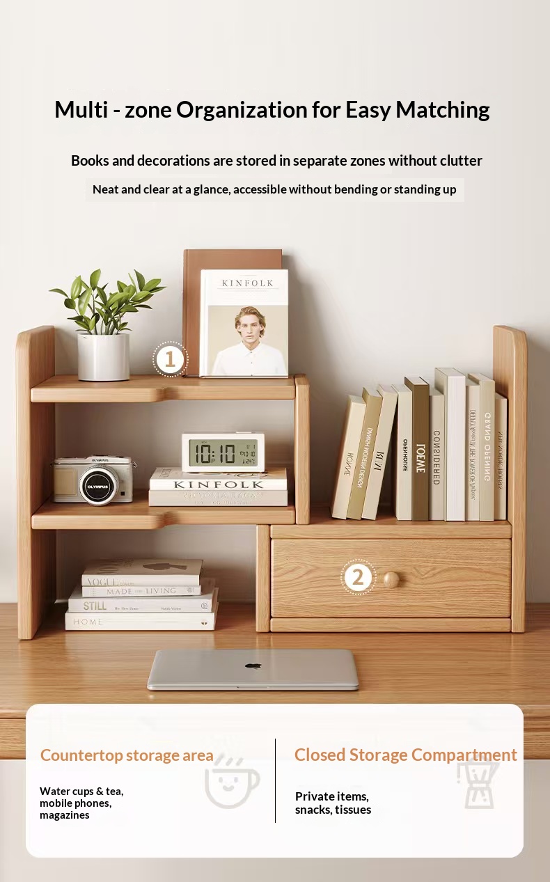 Strictly Selected Solid Wood Artistic Design Corner Placement Desktop Bookshelf Desk Storage Rack Office Organizing Bookcase detail
