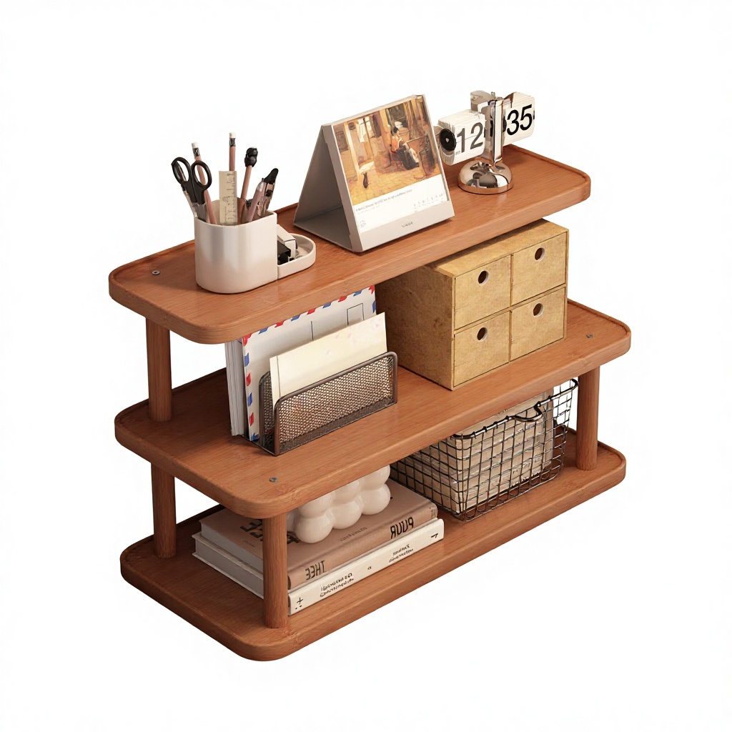 Desktop Three-Layer Standing Type Bookshelf Storage Rack for Student Desk Office Workstation with Multi-Layer Book Display