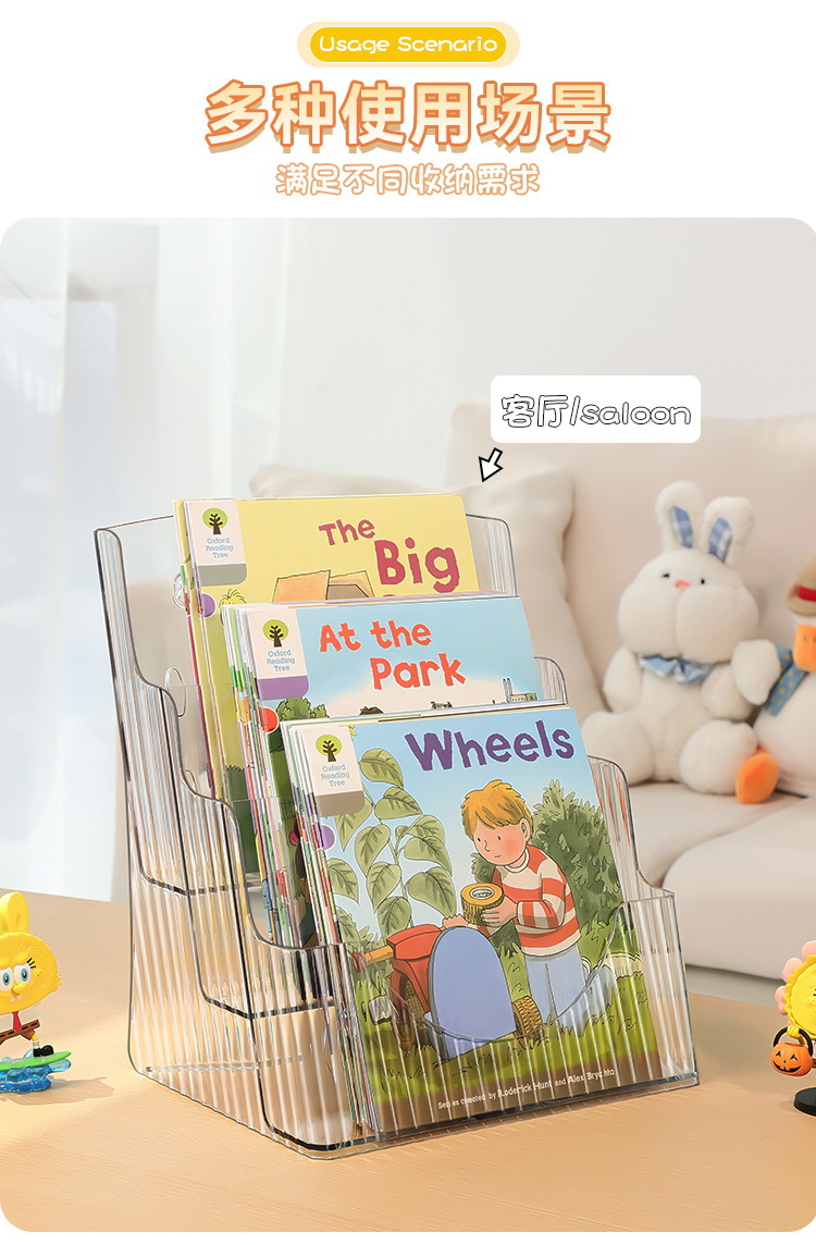 Desktop Bookshelf Children's Picture Book Display Rack Poster Magazine Storage Artifact Transparent Acrylic Ladder Rack detail