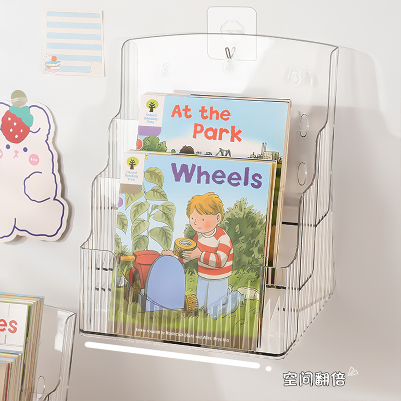 Desktop Bookshelf Children's Picture Book Display Rack Poster Magazine Storage Artifact Transparent Acrylic Ladder Rack product view