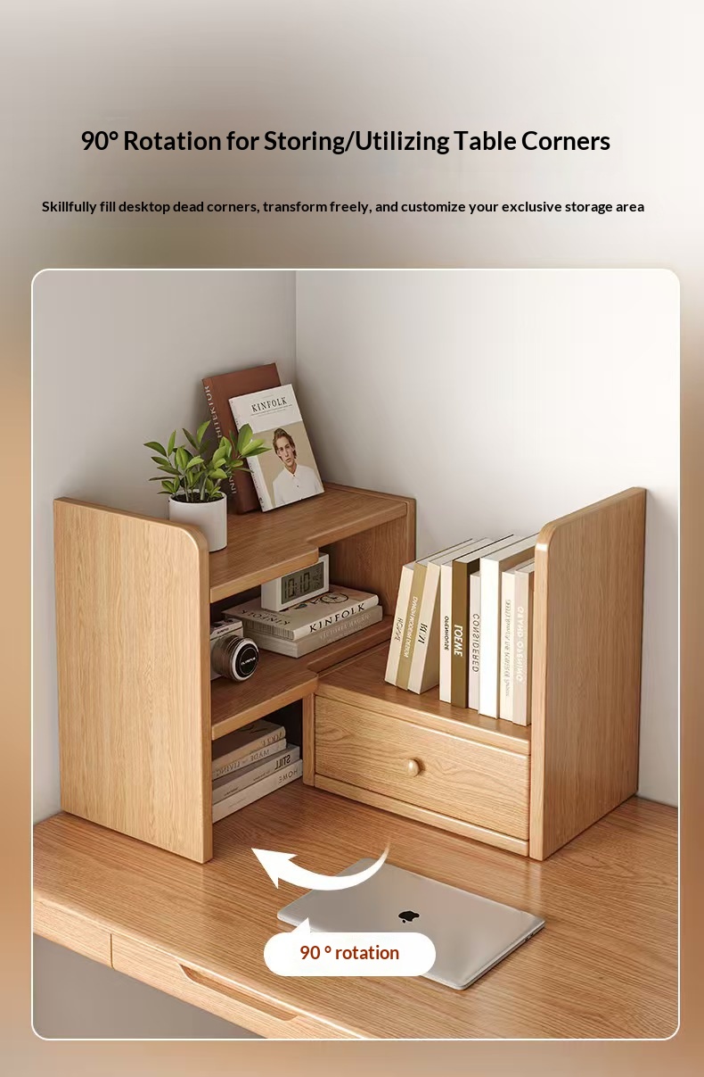 Strictly Selected Solid Wood Artistic Design Corner Placement Desktop Bookshelf Desk Storage Rack Office Organizing Bookcase detail