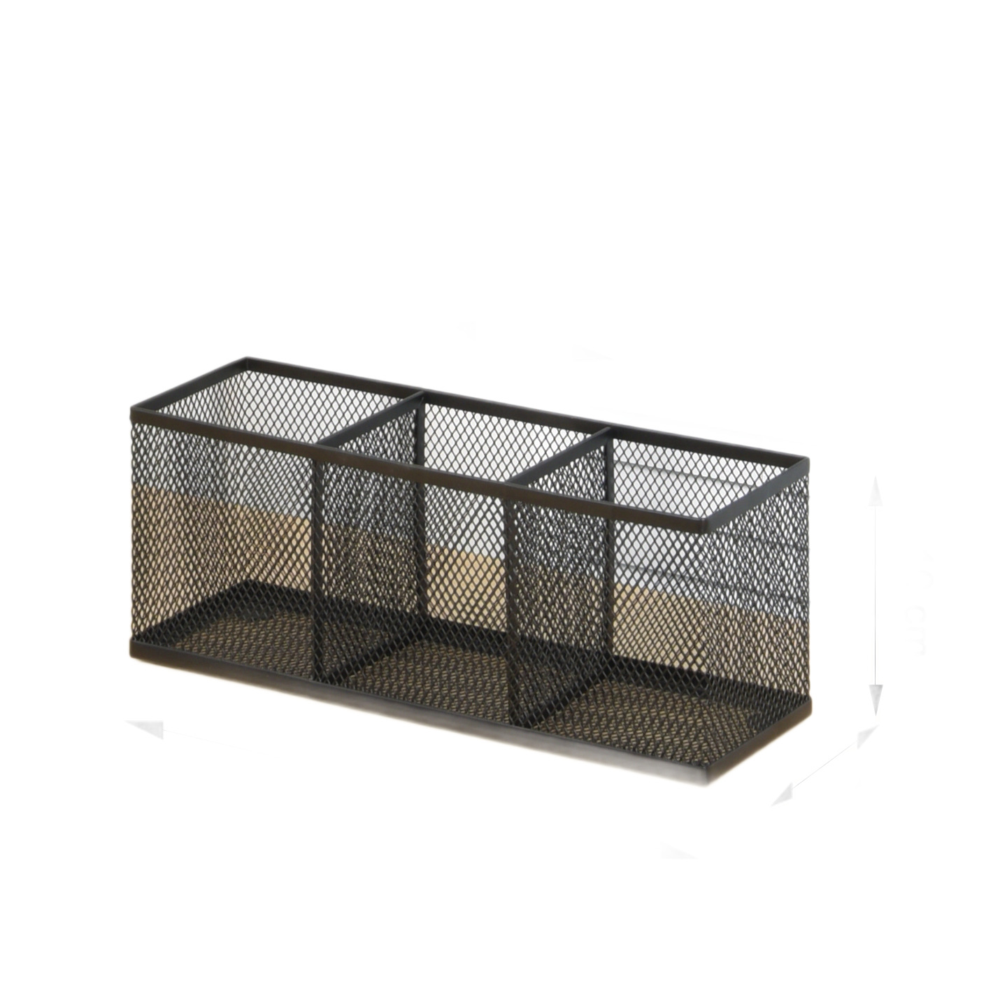 Minimalist Three-Compartment Long-Shaped Metal Pen Holder with High-Temperature Baked Enamel Coating for Office Use product view