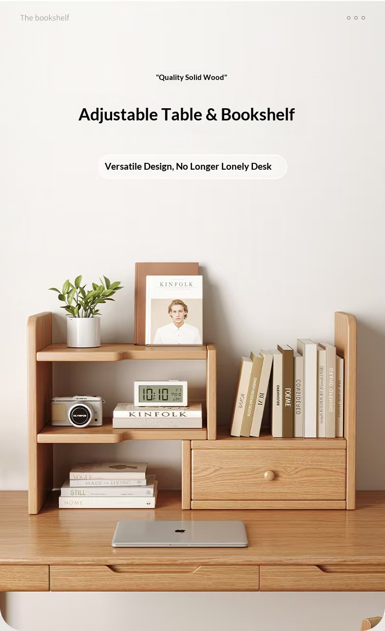 Strictly Selected Solid Wood Artistic Design Corner Placement Desktop Bookshelf Desk Storage Rack Office Organizing Bookcase detail