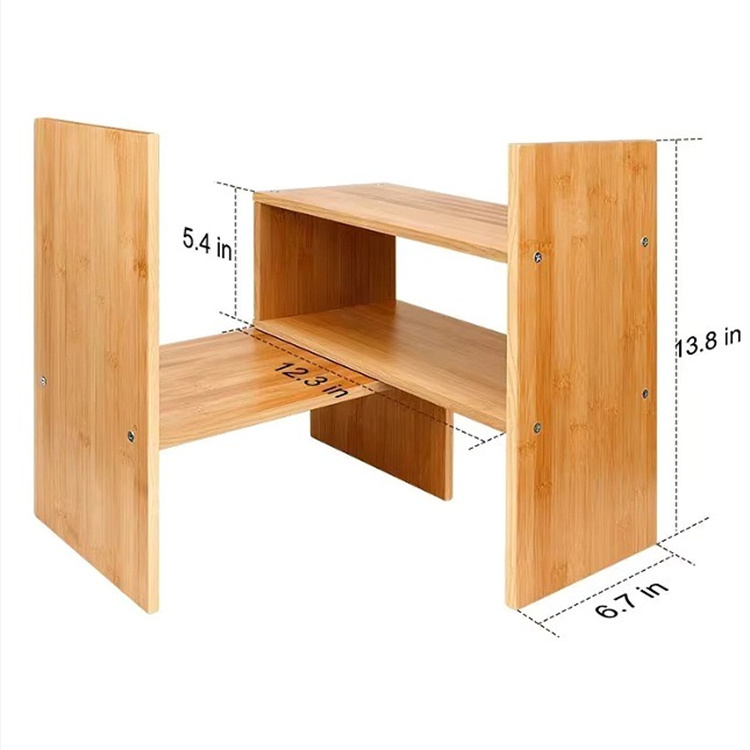 Wood Craft Distressed Gray Solid Wood Desktop Storage Organizer Display Shelf Book Rack Office Desk Bookshelf Wooden Handicraft product view