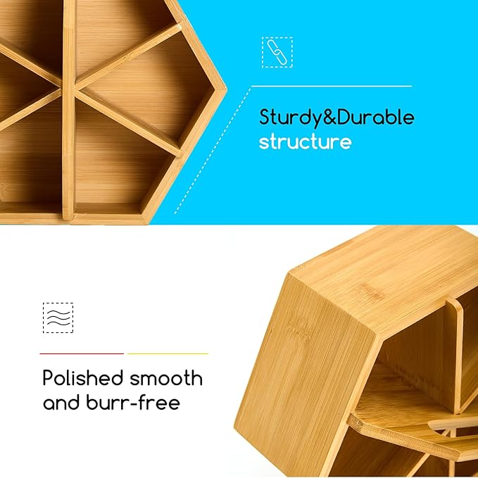 Bamboo Rotating Art Supplies Desktop Organizer: Desk Pen and Pencil Holder Colored Pencils for Offices, Schools, and Classrooms. product view
