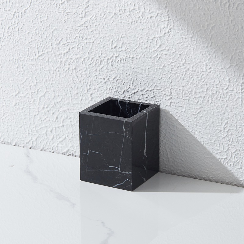 Luxury White/Black/Green Marble Pen Holder Handmade Polished Stone Desk Pen Cup for Office Decoration Gift product view