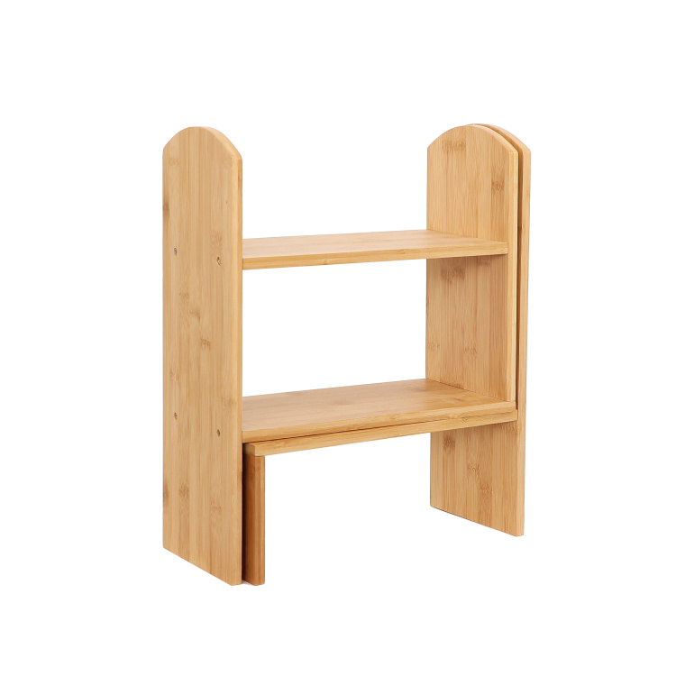 High Quality Modern Adjustable Multifunctional Bamboo Countertop Bookcase Office Supplies 2-Tier Retractable Desktop Bookshelf product view