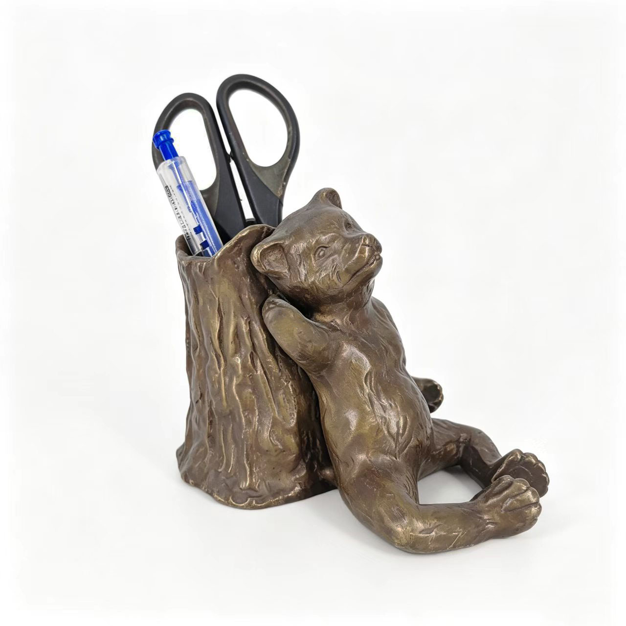 Lazy Little Bear Relies on Tree Stump Creative Pen Holder Study Office Desk Stationery Storage Practical Handicrafts product view