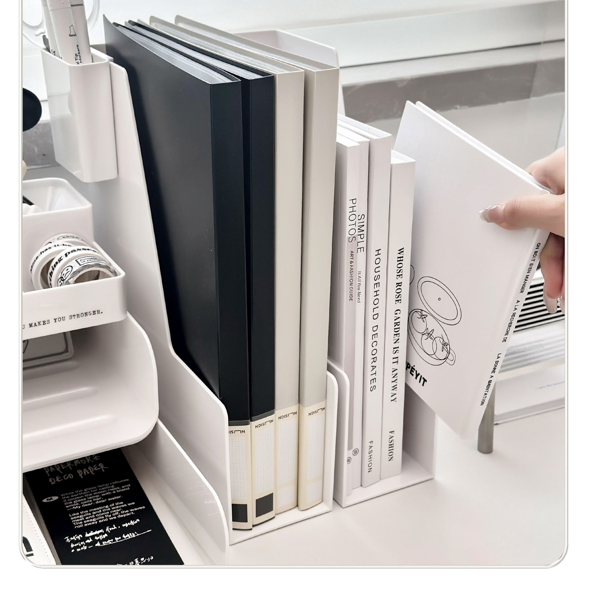 Multifunctional Plastic Desktop Organizer Space-Saving Storage Bookshelf and File Box for Home or Office detail
