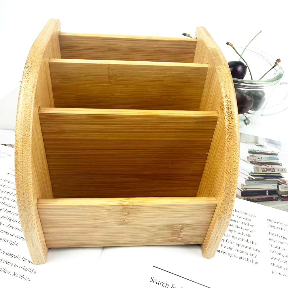 Multifunctional minimalist office desk bamboo pen holder desktop storage box remote control stand detail