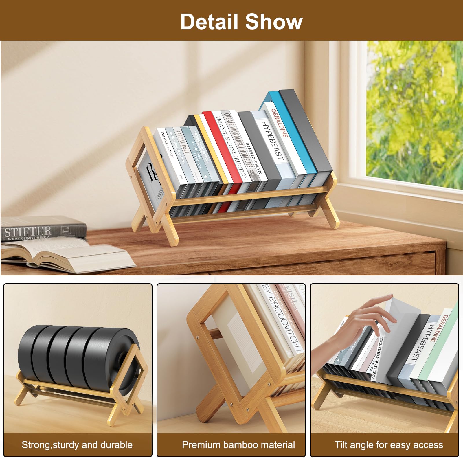 JQ Modern Bookshelf Office and Desktop Decoration Custom Color Bookcases Bamboo Wood Miniature Bookshelf for Desk product view
