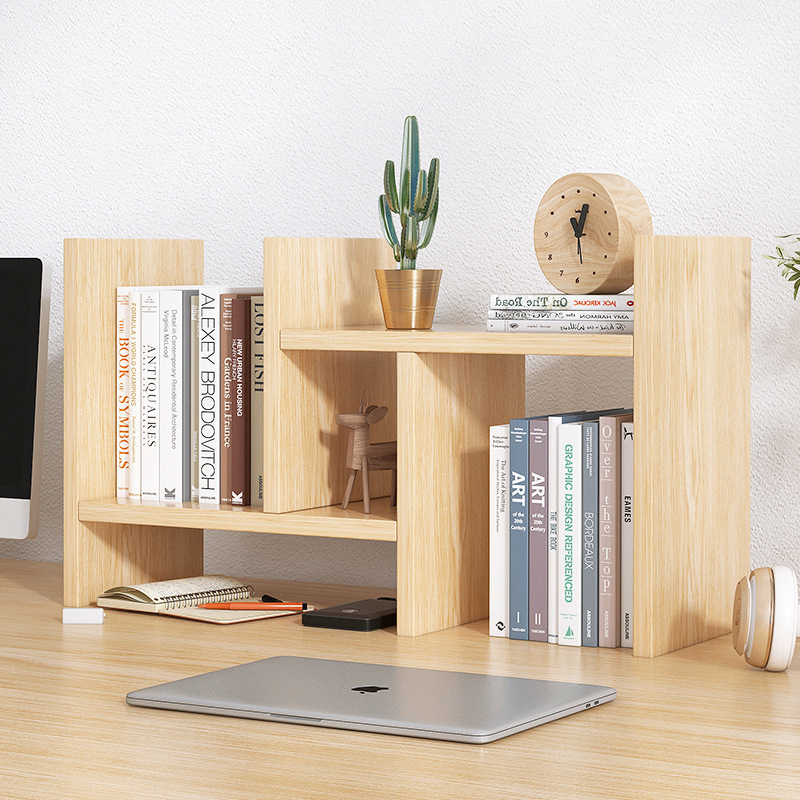 Adjustable Desktop Shelf,  Bamboo Stackable Multilevel Bookshelf Organizer Stand, Home or Office Desk Storage Shelving Rack detail