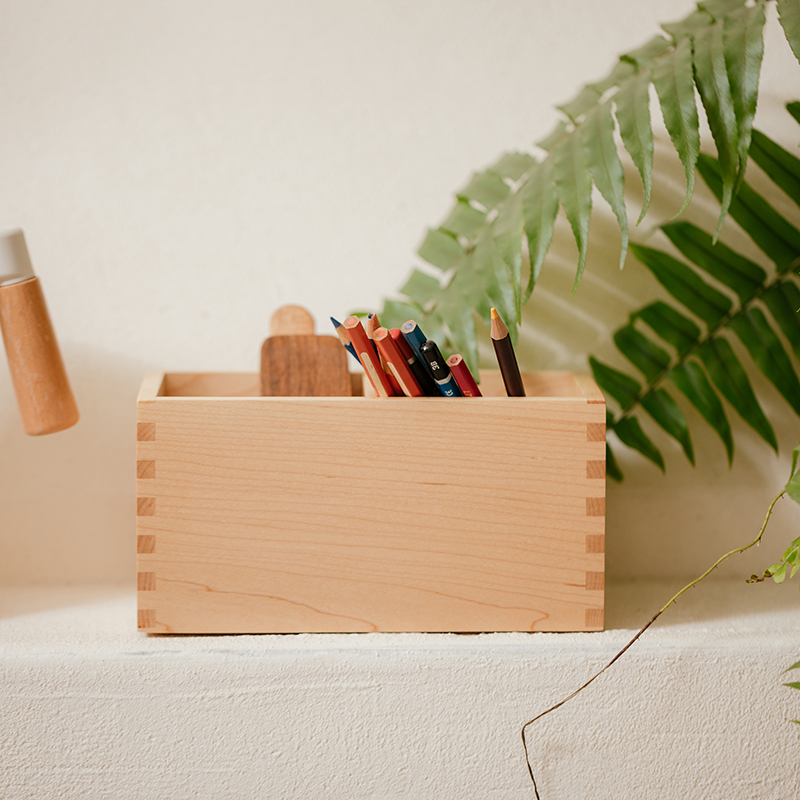 Natural House Two Cups Practical Design Office Stationery Organizer Solid Wood Pen & Pencil Holder for Desk Pencil Cup Stand product view