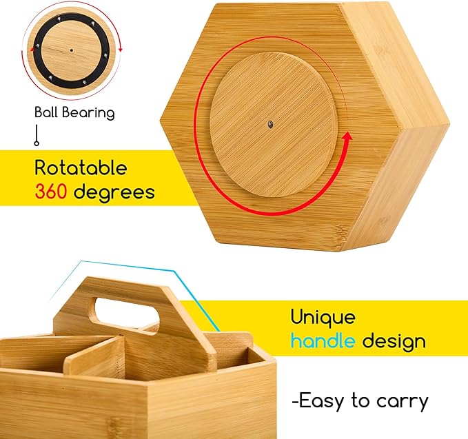 Bamboo Rotating Art Supplies Desktop Organizer: Desk Pen and Pencil Holder Colored Pencils for Offices, Schools, and Classrooms. product view