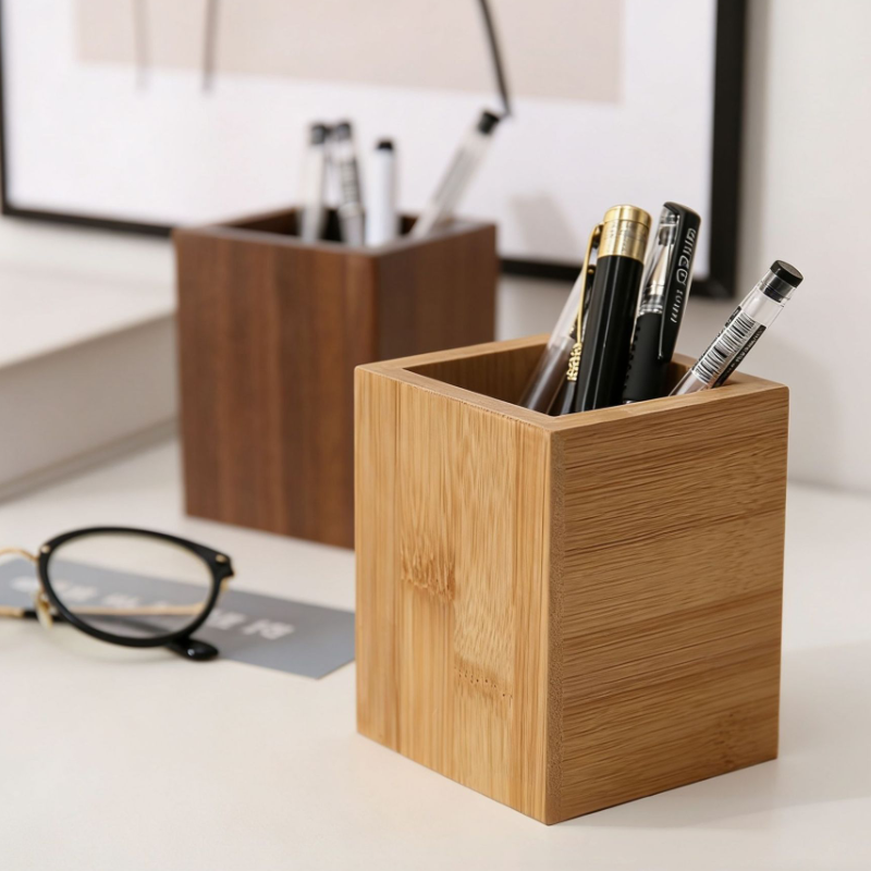 Factory Customized Modern Multifunction Bamboo Pen Holder Stand Creative Wood Pencil Holder Office Organizer Handmade Storage detail