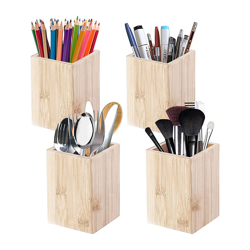 Customizable Solid Wood Pen Holder | Modern White DIY Painted Single Storage Organizer | Logo Print Available for Home Office detail