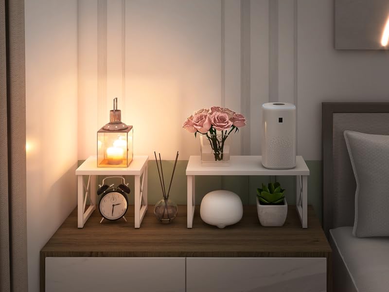 Wood Desktop Shelf 2 Tier Adjustable Matte Finish Small Bookshelf Organizer Freestanding Stackable Desk Stand Storage Bathroom detail
