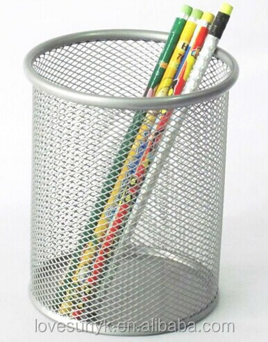 Metal Punched Pencil Holder Round Storage Pen Basket Organizer product view