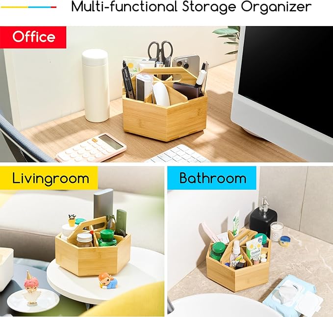 Bamboo Rotating Art Supplies Desktop Organizer: Desk Pen and Pencil Holder Colored Pencils for Offices, Schools, and Classrooms. detail