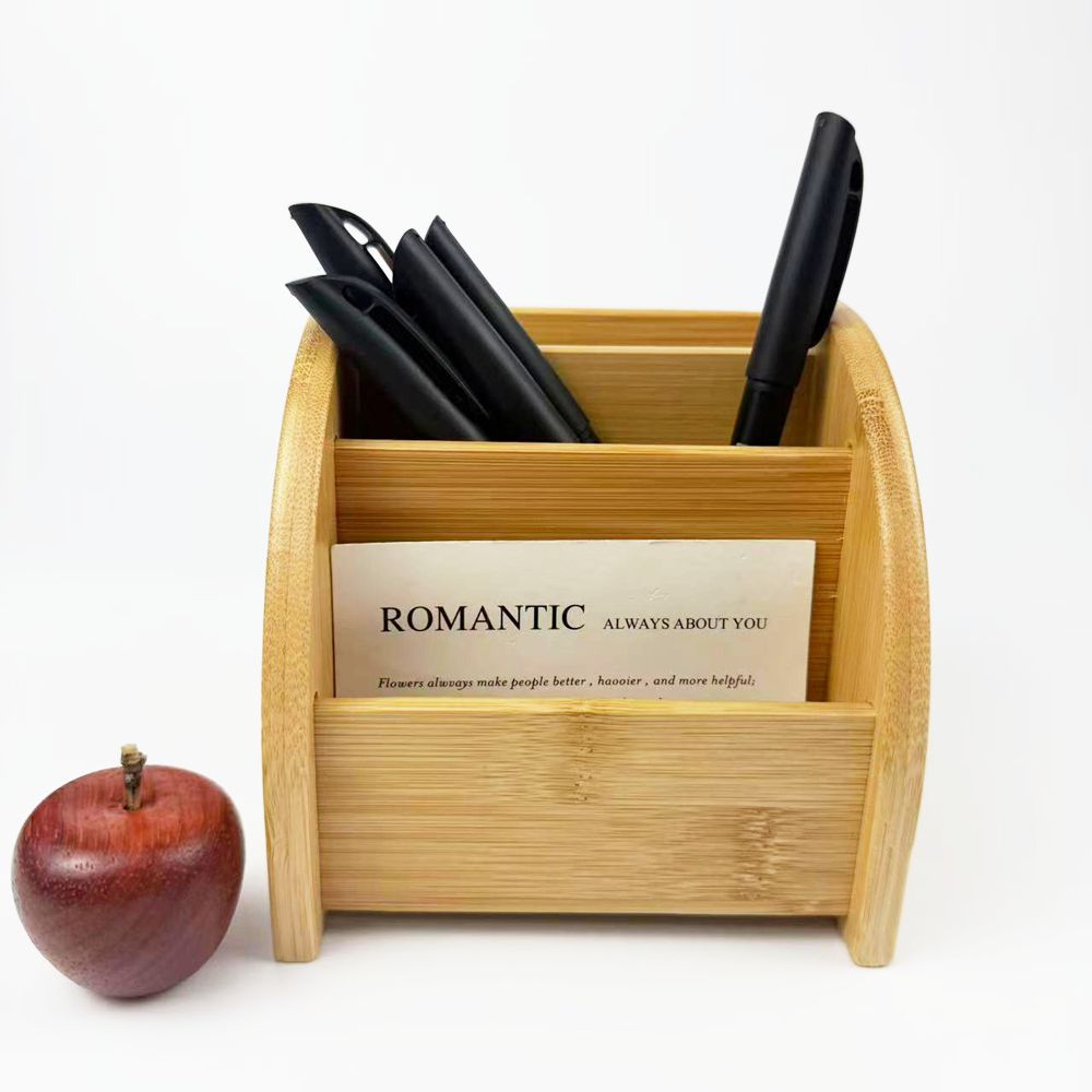 Multifunctional minimalist office desk bamboo pen holder desktop storage box remote control stand detail