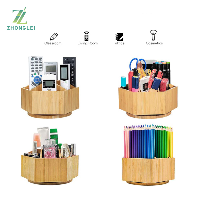 Multi-Function Bamboo Rotating Organizer Pen Holder product view