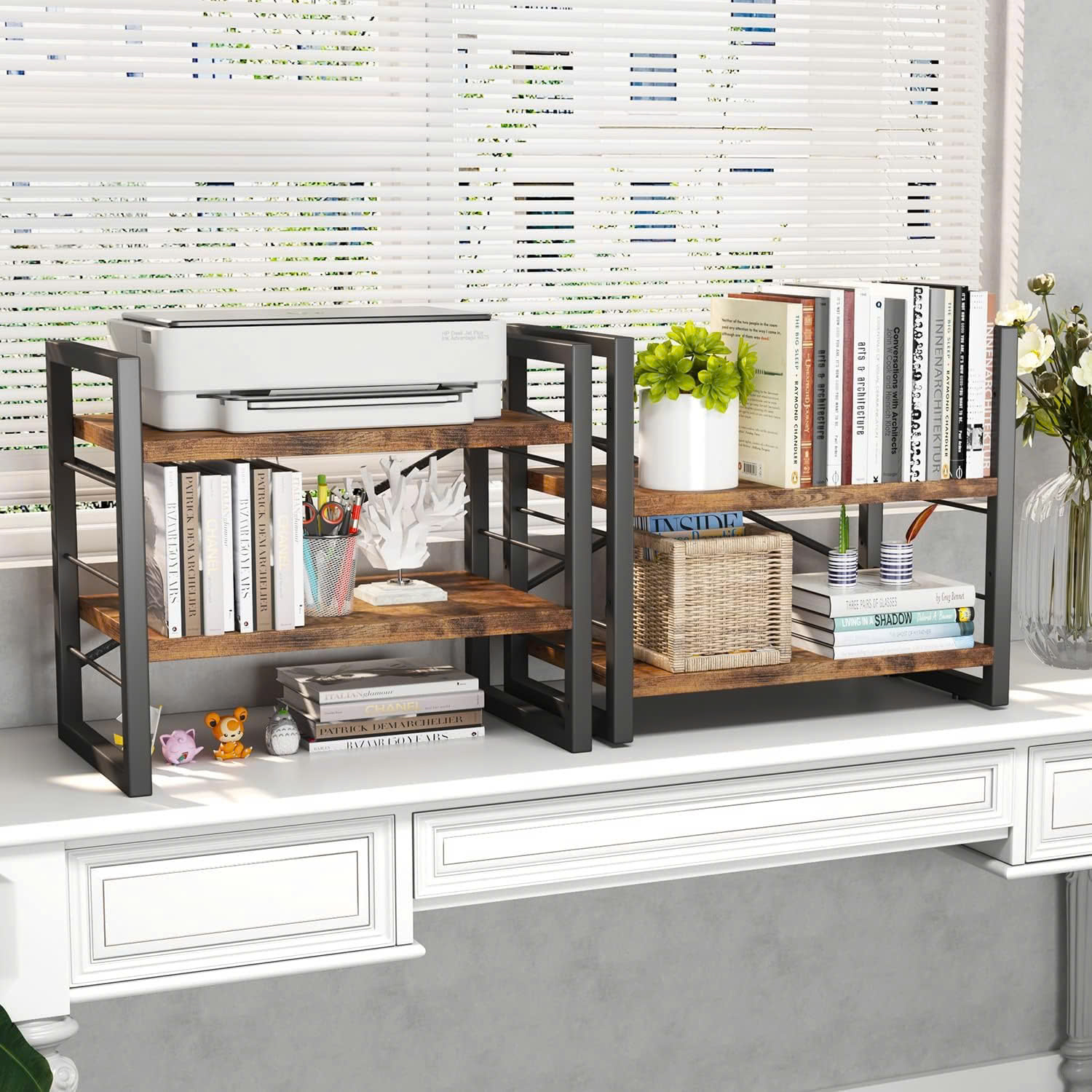 4-Tier Desk Hutch & Bookshelf, Stackable Organizer for Desktop, Living Room, Bedroom. product view