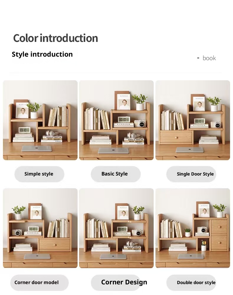 Strictly Selected Solid Wood Artistic Design Corner Placement Desktop Bookshelf Desk Storage Rack Office Organizing Bookcase detail