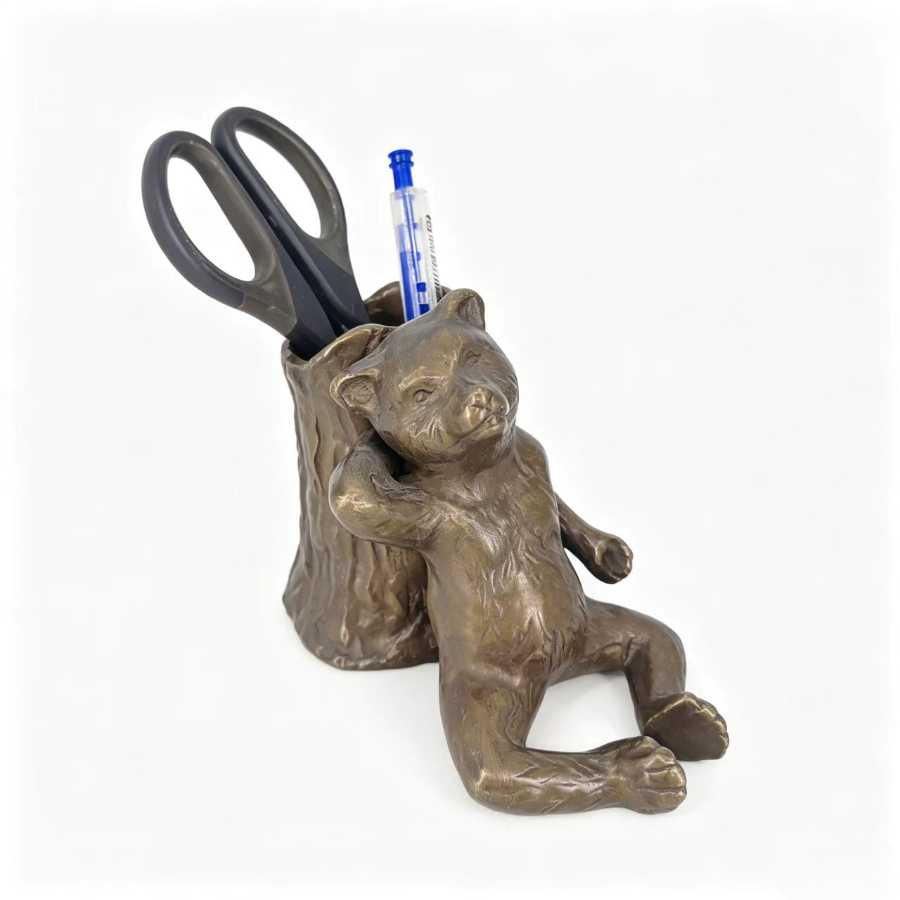 Lazy Little Bear Relies on Tree Stump Creative Pen Holder Study Office Desk Stationery Storage Practical Handicrafts detail