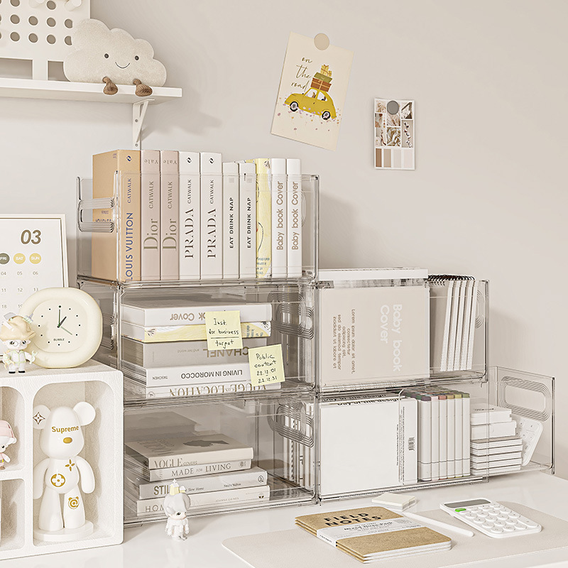 Modern Kids' Transparent PET Storage Rack Retractable Stacking Bookshelf Desktop Bookcase with Picture Book Storage Modern Style product view