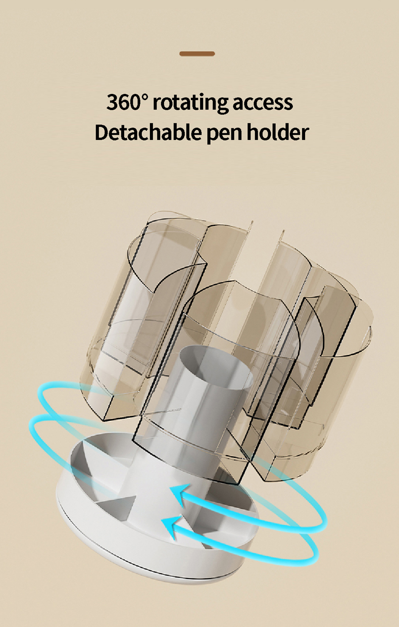 Haixin 360 Rotating Plastic Desk Pen Holder Organizer with 6 Slots Dual-Purpose Art Supply Pencil Cup for Office School Home detail