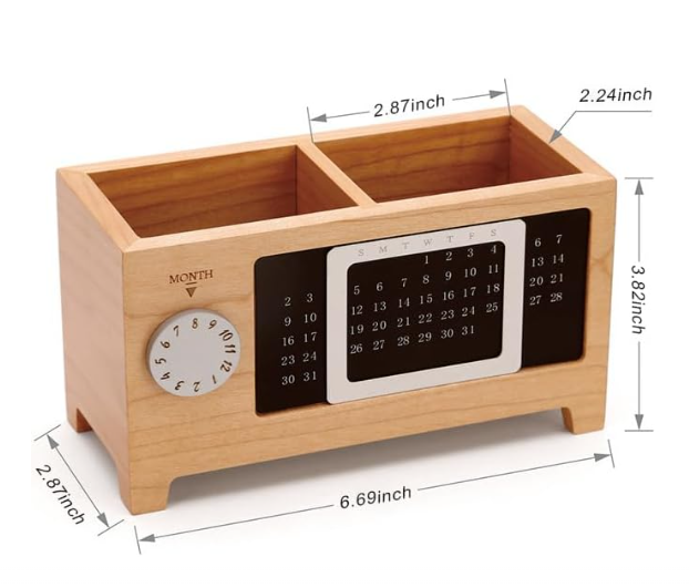 Solid Wood Handmade Calendar Pen Holder Multifunctional Desktop Office Organizer Modern Stylish Design for Living Room Home product view