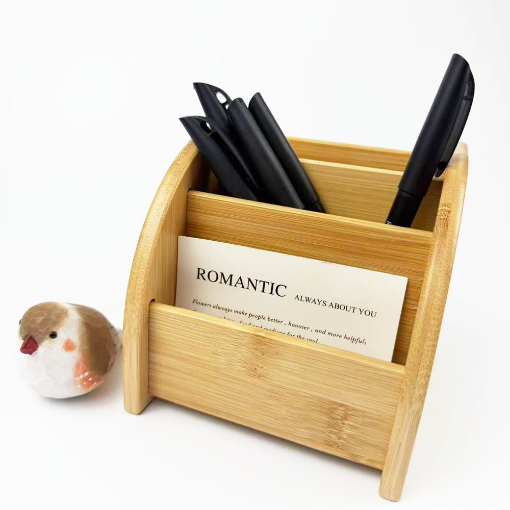 Multifunctional minimalist office desk bamboo pen holder desktop storage box remote control stand detail