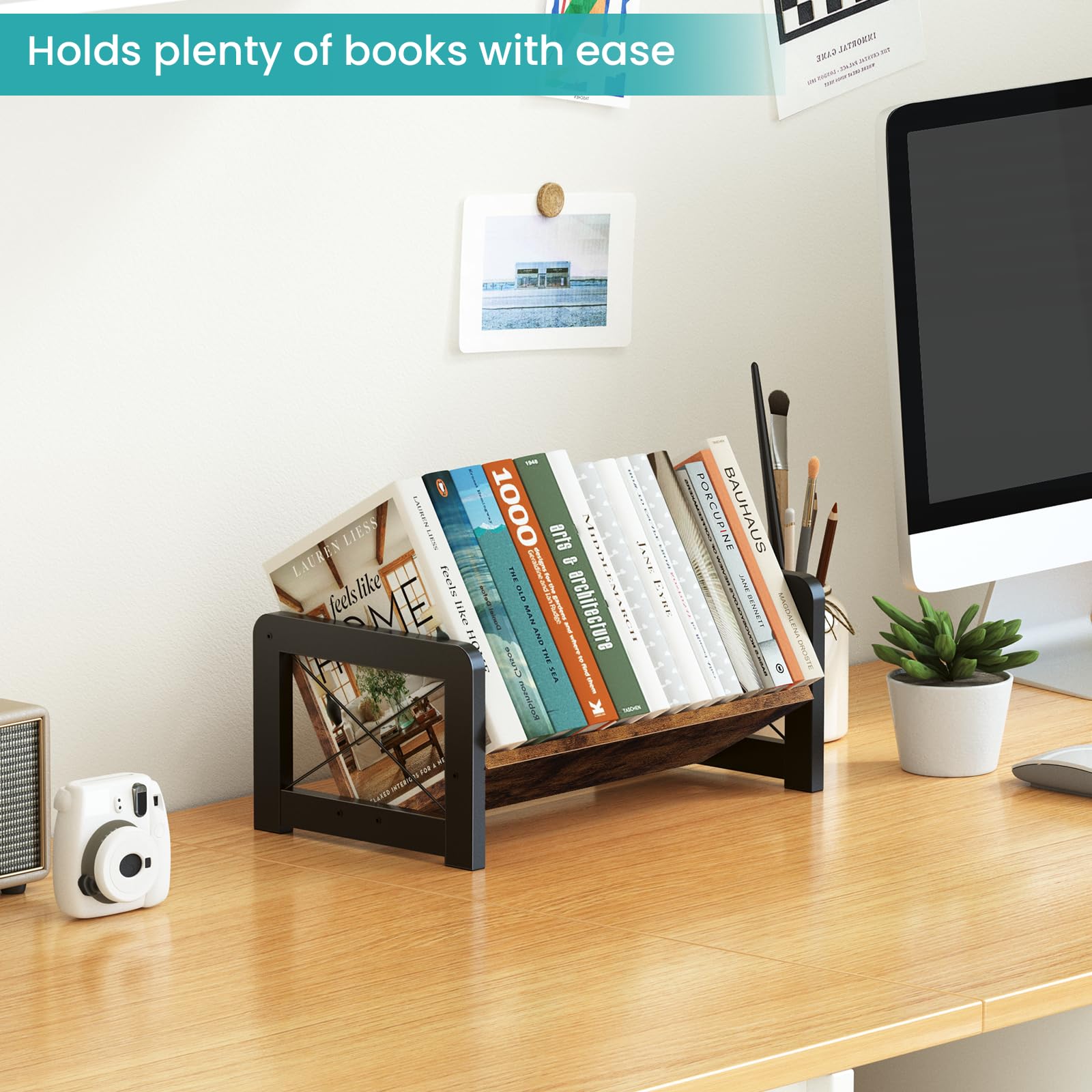 Desktop Bookshelf Organizer Wood Slanted Desk Bookshelf Small Tabletop Book Rack Portable Mini Bookcase for Book Display product view