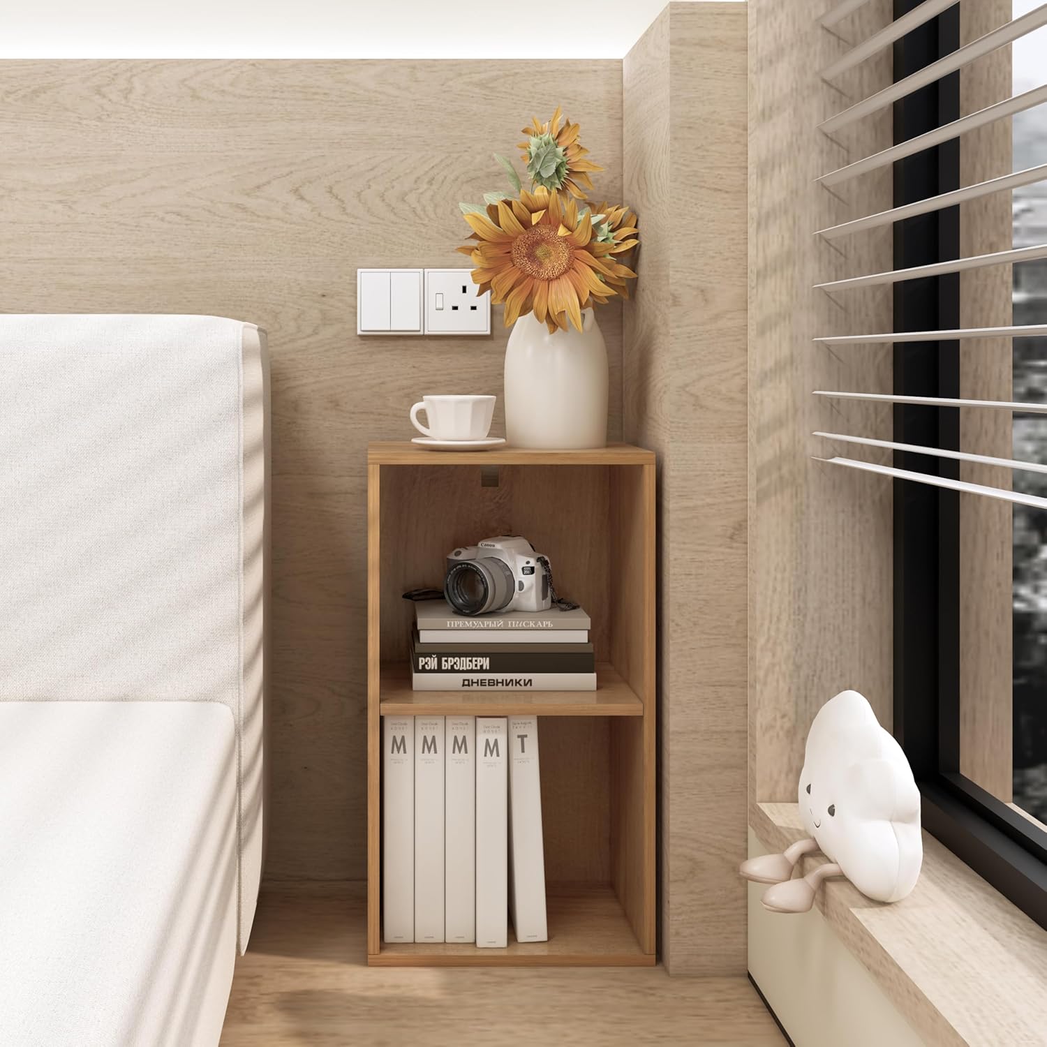 Solid Wood Multilayer Vertical Storage Cabinet Desktop Bookcase Organizer for Student Home Desk Living Room Elegant Wooden
