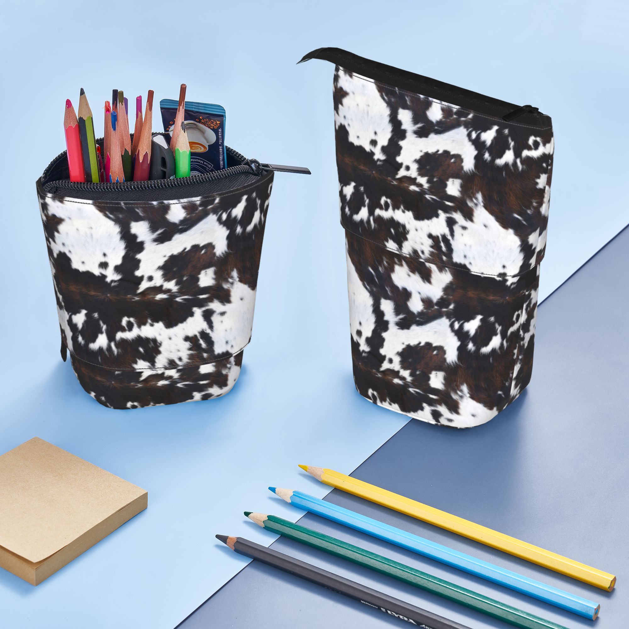 Custom/Wholesale Cow Print Telescopic Pen Holder Standing Pencil Case Desktop Storage Organizer for Office detail