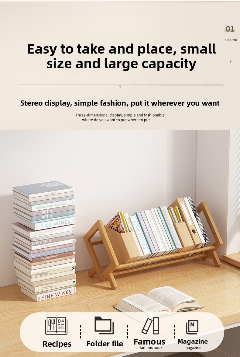 Economical Small Bookshelf Organizer for Students Bamboo Desktop Book Storage Rack for Children Simple Living Room Book Stand detail