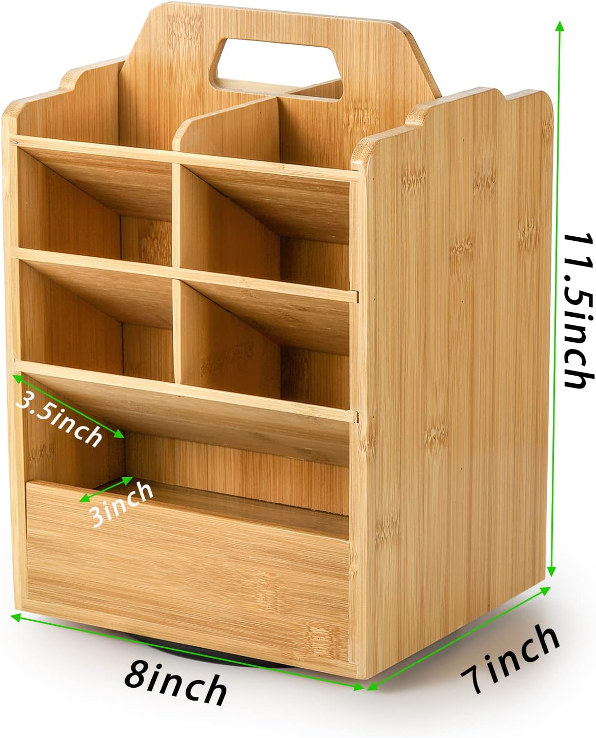 Custom Bamboo Pen Holder Organizer 360 Rotating Art Supply Storage Holds Pencils 15 Compartments Office Desk Storage Box Bin product view