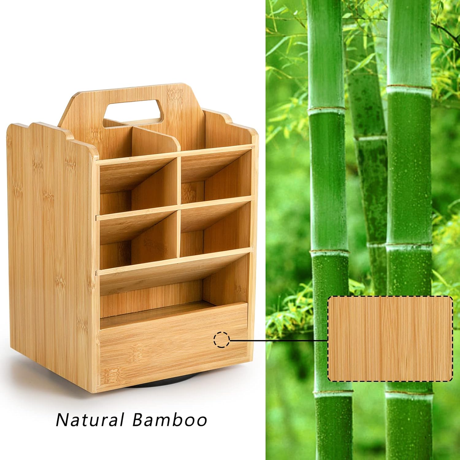 Custom Bamboo Pen Holder Organizer 360 Rotating Art Supply Storage Holds Pencils 15 Compartments Office Desk Storage Box Bin product view