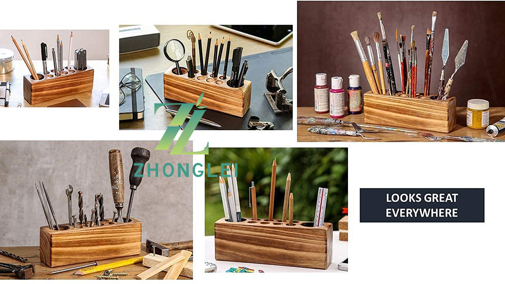 Rustic Wooden Pencil Holder, Fountain Pen Holder, Office Pens Holder for Desk product view