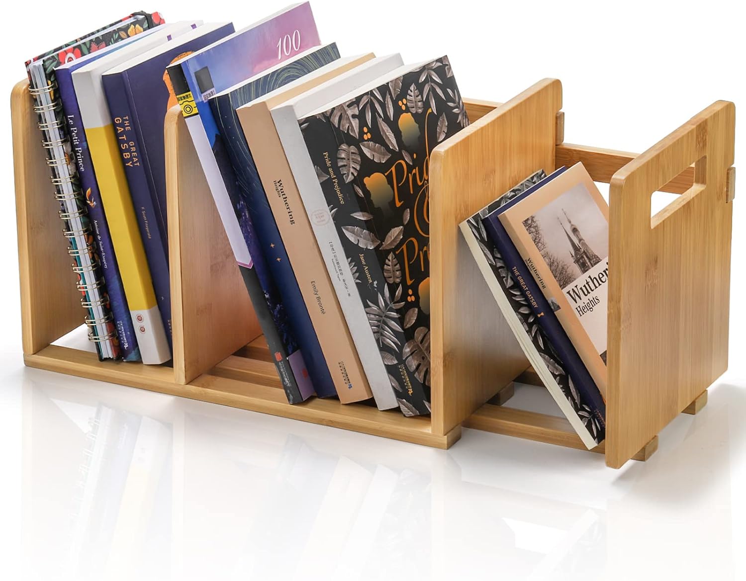 Bamboo Desktop Bookshelf Wooden Expandable Desktop Organizer Display Shelf Book Rack for Office Supplies Home Tabletop product view