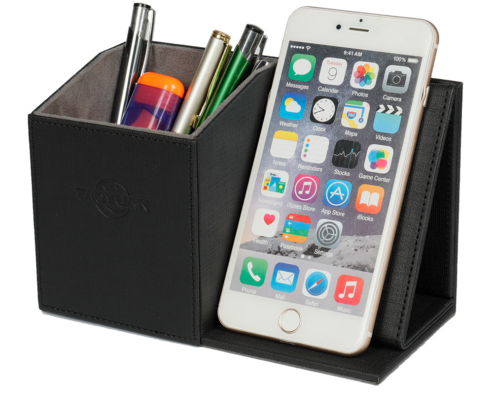 2020 Newest Leather Pen Holder Wireless Charging Box with MICR USB Port Eco-friendly Office Desktop Stationery Organizer detail